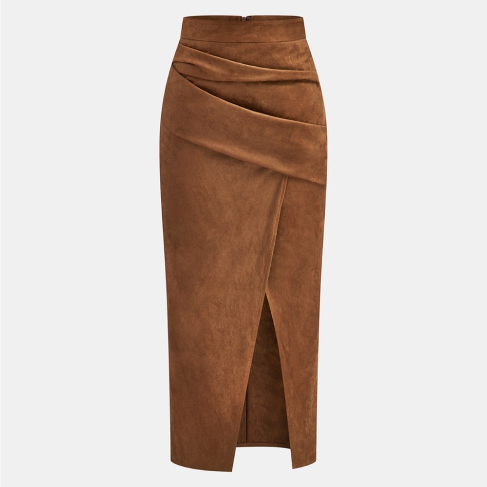 Commense Brown Suede Midi Skirt